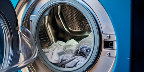 washing machine in the washing machine, Unloading out the laundry from the washing machine, Generative AI