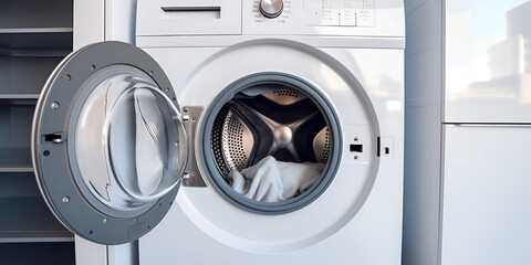 washing machine drum, 
Medical masks in washing machine, Generative AI