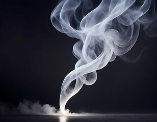 white color smoke rising up and flow from lighting point on black background - obrazy, fototapety, plakaty