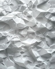 White crumpled paper texture forming abstract shapes. Modern dynamic background for contemporary design and artistic projects