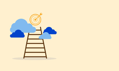 Ladder success step concept. The ladder with clouds and profit target darts on the sky. Business and career. Aim and goal. Management or strategy for big achievement ....