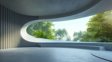 Abstact exterior with concrete floor and 3d futuristic wall 3D Render.