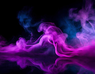 pink smoke and blue mist abstraction on reflecting ground and black background   - obrazy, fototapety, plakaty