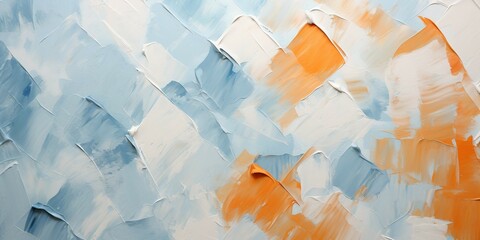直線的なデザインの油絵・抽象横長背景バナー）水色と白とオレンジ - obrazy, fototapety, plakaty