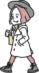 おしゃれな女性_トレンチコートのイラスト