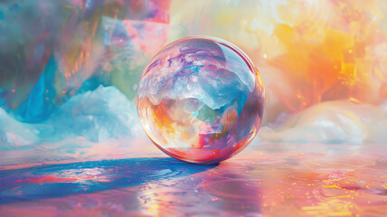 Obraz na płótnie Canvas Psychic, radiating crystal sphere, ethereal aura, dreamlike 3D, close focus, watercolor
