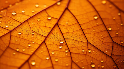 Ultra-detailed macro shot capturing the intricate veins of a maple leaf in warm amber light. Generative AI