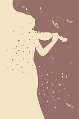 Female violin player and music notes, abstract minimalist poster design.