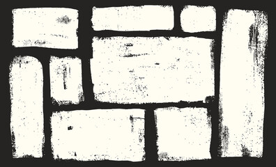 Grunge square rectangle shapes backgrounds set. Empty white painted frames and borders. Hand drawn brush strokes on art canvas. Flat vector illustration