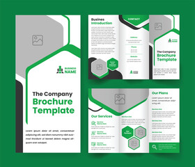 Business Overview Trifold A4 Brochure Template. Green Accent Handout Marketing Design for Company.