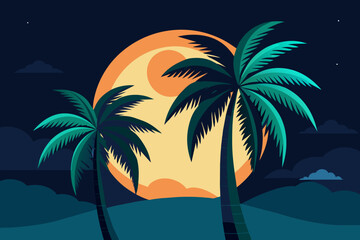 Fototapeta na wymiar Palm tree the moon vector art illustration (17).svg, Palm tree the moon vector art illustration