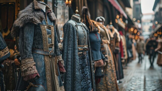 Original costumes of actors and props from the movie "The Game of Thrones" in the premises of the Maritime Museum of Barcelona.