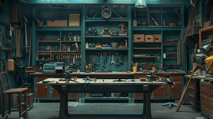 Vintage woodworking workshop. - obrazy, fototapety, plakaty
