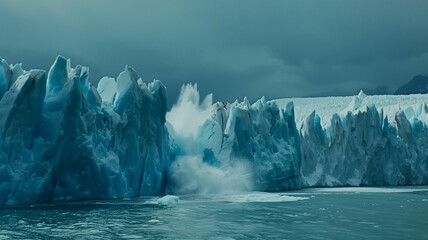 Icebergs in misty arctic waters. - obrazy, fototapety, plakaty