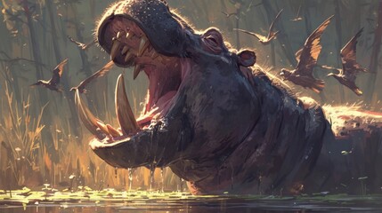 biblical beast hippopotamus - obrazy, fototapety, plakaty