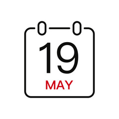 May 19 date on the calendar, vector line stroke icon for user interface. Calendar with date, vector illustration.