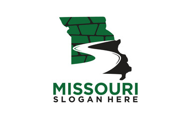 Missouri state map outline with river logo design template