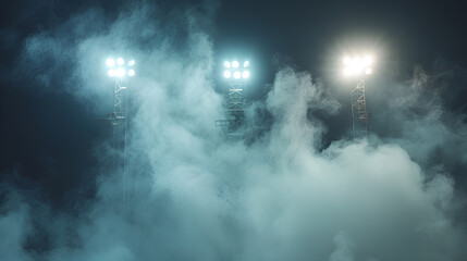 stadium lights and smoke copy space View of a rugby stadium in night during world cupLED Light Concert on the stage at night, Generative Ai