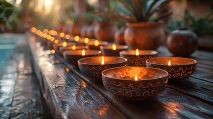 tibetan bowl and candles, ceremonial space - obrazy, fototapety, plakaty