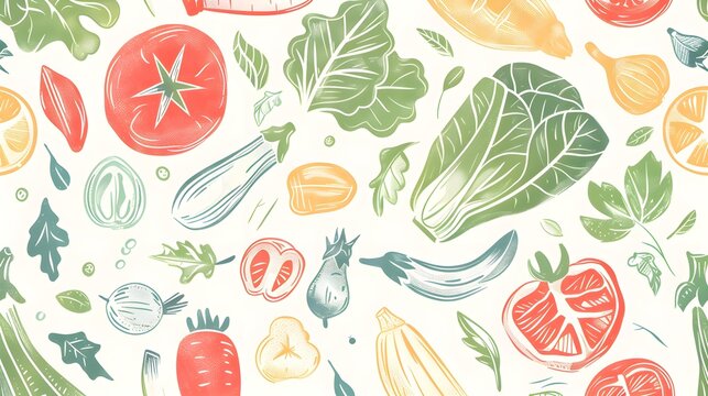 Hand drawn vegetables and fruits patterned background illustration