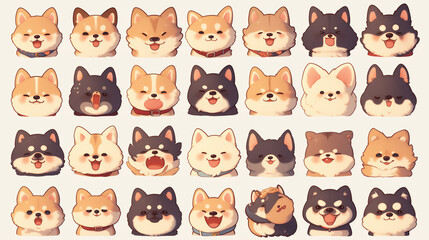 Fototapeta premium A charming cartoon illustration of a puppy dog set with a joyful expression on white background