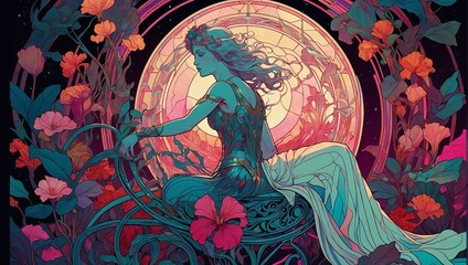 fantasy goddess illustration - obrazy, fototapety, plakaty
