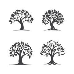 Black tree logo set, creative design, vector icon