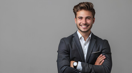 Successful smiling young handsome american guy ban Portrait of smiling young businessman in a passageway Portrait of a smiling young man in Barcelona.Generative Ai