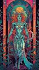 Obraz premium The Chariot tarot card with Art Nouveau flair
