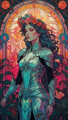 The Chariot tarot card with Art Nouveau flair