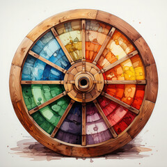 Watercolor Colorful Wooden Wheels Illustration, Generative Ai