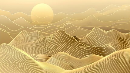 landscape wallpaper design with Golden mountain line arts, luxury background design for cover, invitation background, packaging design, fabric, and print. 