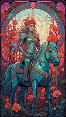 Obraz premium The Chariot tarot card with Art Nouveau flair