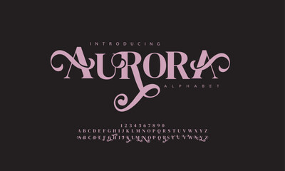 Aurora premium luxury arabic alphabet letters and numbers. Elegant islamic  typography ramadan wedding serif font decorative vintage. Creative vector illustration