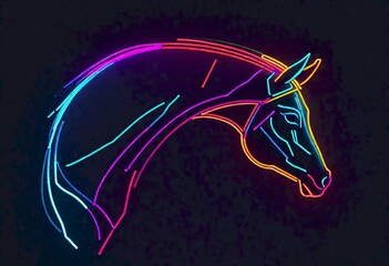 Vibrant Horse Head Profile, Illuminated with Neon Multicolored Outlines, Spectacular Blend of Colors, Generative AI - obrazy, fototapety, plakaty