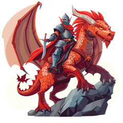 A brave knight riding a dragon. clipart isolated on white