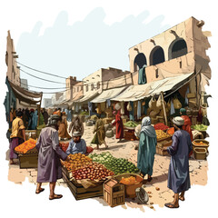 A bustling bazaar with merchants haggling. clipart is