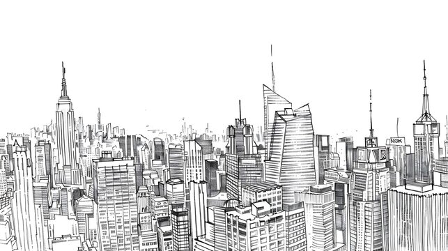 New York city panorama. Sketch drawing. Wall art. Poster design