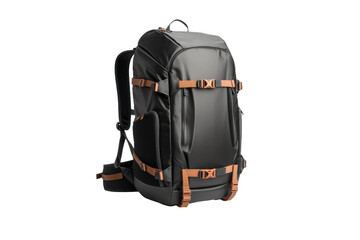 Black and Brown Backpack With Straps. On a White or Clear Surface PNG Transparent Background.