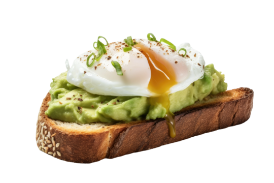 Egg and Avocado Topped Bread. On a White or Clear Surface PNG Transparent Background.