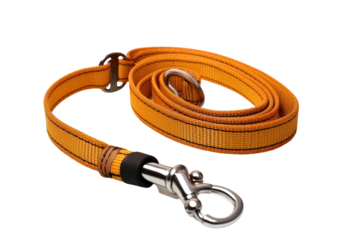 Yellow Leash With Metal Hook. On a White or Clear Surface PNG Transparent Background.