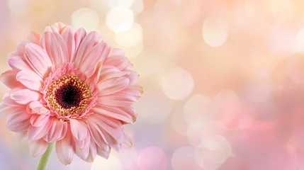 Fototapete Pink gerbera daisy on magical bokeh background with ample copy space for text placement © PSCL RDL