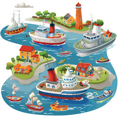 A bustling harbor with ships coming and going. clipart