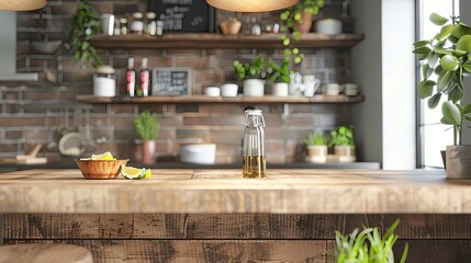 Close up of a kitchen modern rustic style, wood furniture