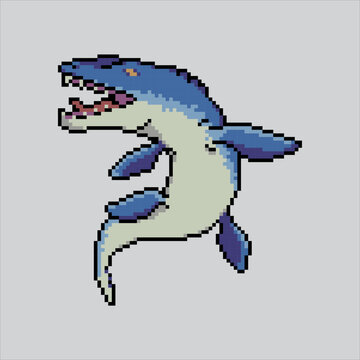 pixelated blue mosasaurus swimming clip art preview