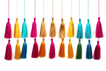 Fototapeta premium Bunch of Tassels Hanging From a String. On a White or Clear Surface PNG Transparent Background.
