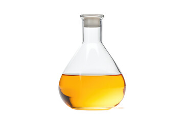 Glass Flask Filled With Liquid on White Background. On a White or Clear Surface PNG Transparent Background.