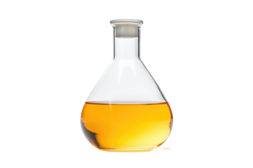 Glass Flask Filled With Liquid on White Background. On a White or Clear Surface PNG Transparent Background.