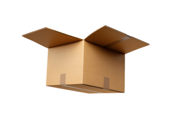 Open Cardboard Box on White Background. On a White or Clear Surface PNG Transparent Background.