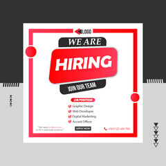 Hiring job vacancy social media post banner design template.